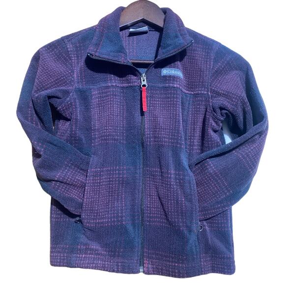 Columbia black and dark red fleece full zip jacket with pockets -Youth Small (8) - Picture 1 of 4